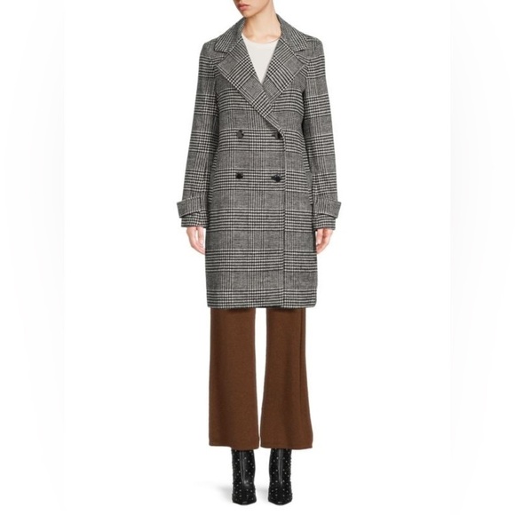 Elie Tahari / Wool Blend Black White Houndstooth plaid  double breasted coat XS - Picture 2 of 9
